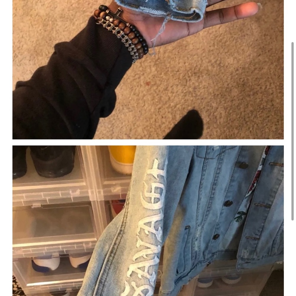 Designer Savage Distressed Denim Jacket - Picture 3 of 4